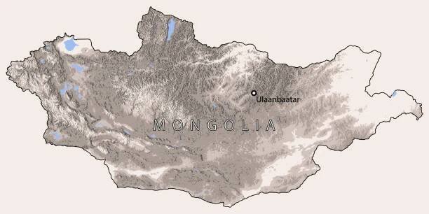 mapa mongolska, reliéf a jezera, kartografie a geografie - mongol stock ilustrace