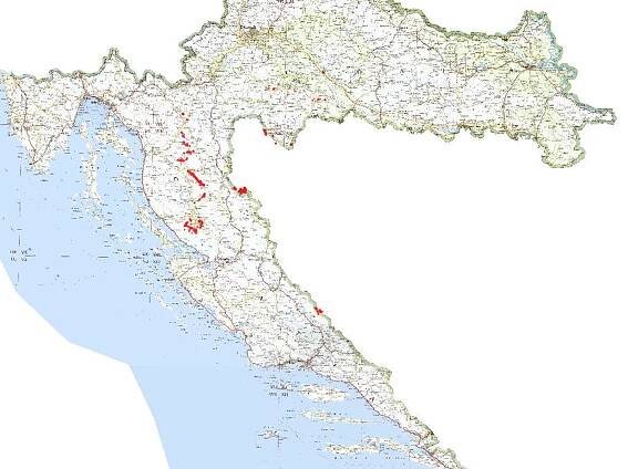 Mapa Chorvatska s vyznačenými problematickýmiý (5) - Mapa Chorvatska s vyznačenými problematickými oblastmi (1/12)