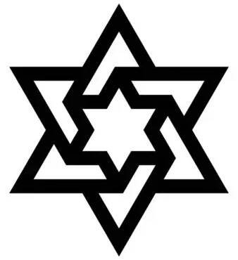 Hexagram symbol of a six-pointed geometric star figure. Hexagrams Logo of equilateral triangle, isolated on white background. — Illustration