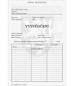 Vysvědčení SŠ a konzervatoře ročníkové - 30 povinných předmětů