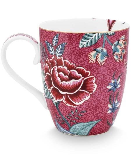 Pip Studio Flower Festival hrnek 350ml, tmavě růžový