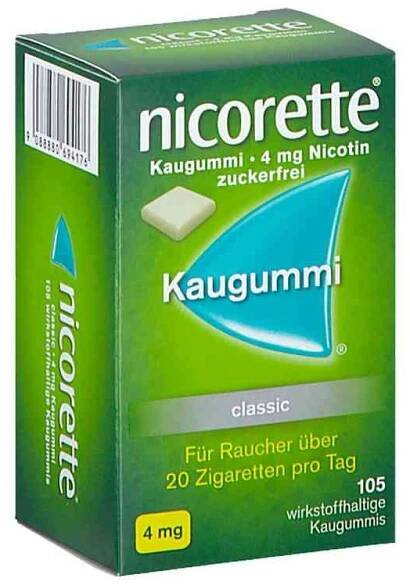 Nicorette Kaugummi Classic 4 mg Nicotin 105 stk