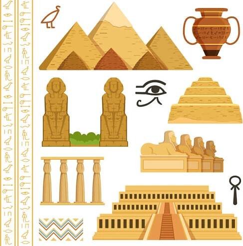 architektonická památka egypta. různé historické objekty a symboly - gízská nekropole stock ilustrace