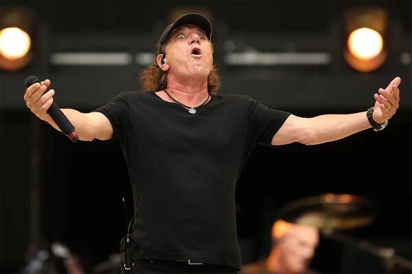 AC/DC frontman Brian Johnson gives it all his for the crowd.