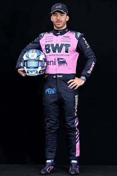 Portrait of Pierre Gasly in his Alpine Formula 1 racing suit.