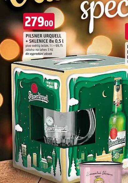 Pilsner Urquell Pivo ležák světlý 8 x 0,5l + originální sklenice jako dárek