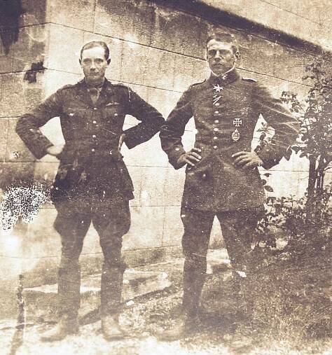 Boelcke (right) poses for a photograph with Captain Robert E. Wilson of the Royal Flying Corps, whom he shot down in 1916.(C&T Auctions, Bournemouth News & Picture Service)