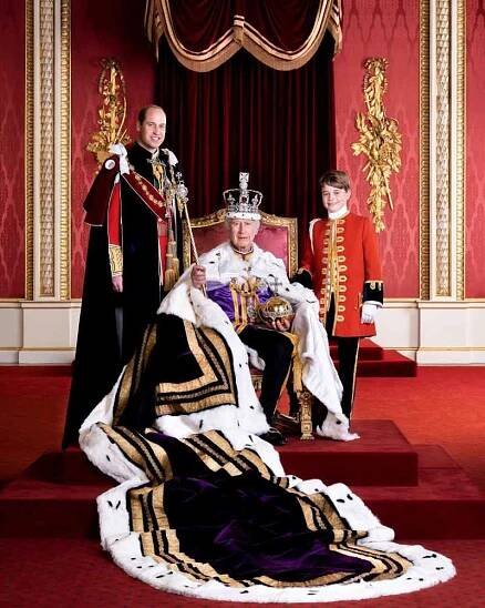 King Charles Prince William and Prince George Pose in New Coronation Portrait