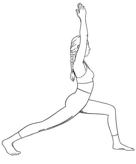 Jóga bojovník póza nebo virabhadrasana II. Ženská jóga cvičí na štíhlé tělo. Vektorová ilustrace — Ilustrace