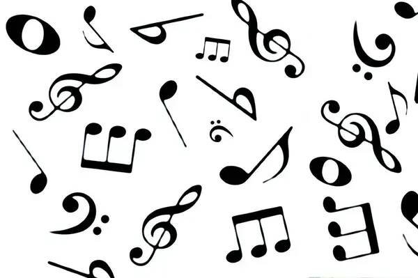 Silueta hudební nota hudební skóre orchestr jazz rock hrát hudbu vektor obraz černý banner pozadí hudba — Stock obrázek