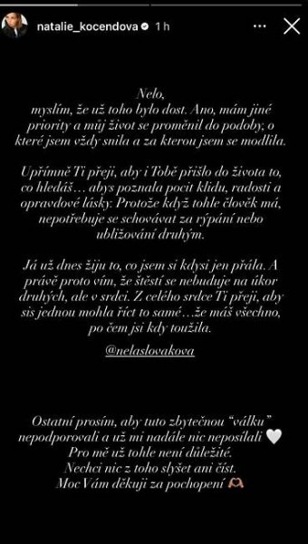 Natálie Kočendová poslala vzkaz Nele Slovákové.