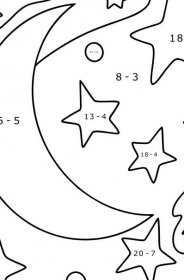 Měsíc a hvězdy omalovánka - Matematická Omalovánka - Dělení pro děti
