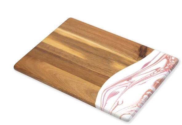 discontinued acacia charcuterie board accented with resin