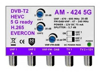 Anténní zesilovač EVERCON AM-424 5G 20dB 2TV