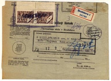 Slovensko 1943 soudní obsílka v místě (Bratislava)