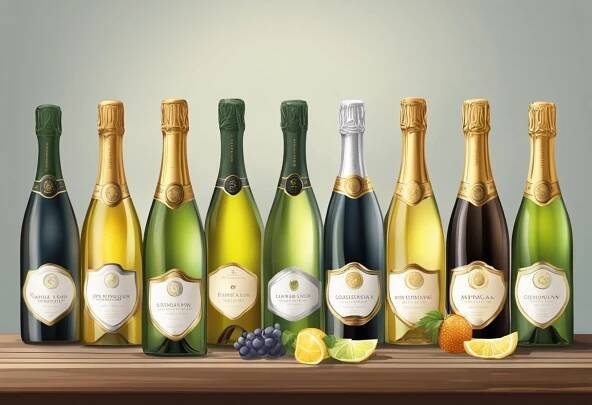 Eight sparkling wines arranged on a table for special occasions