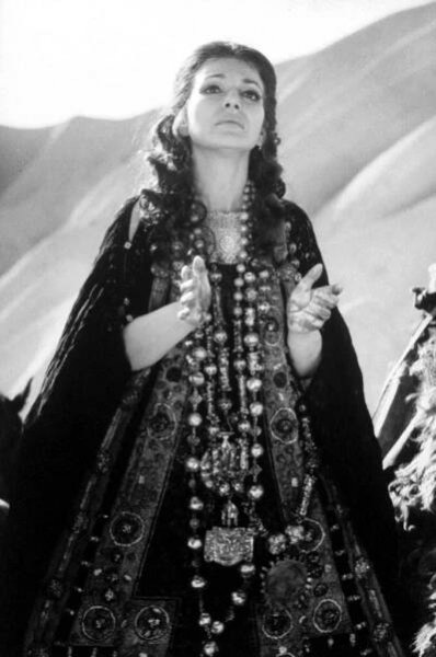 Opera singer Maria Callas during filming of movie Medea, 1969.