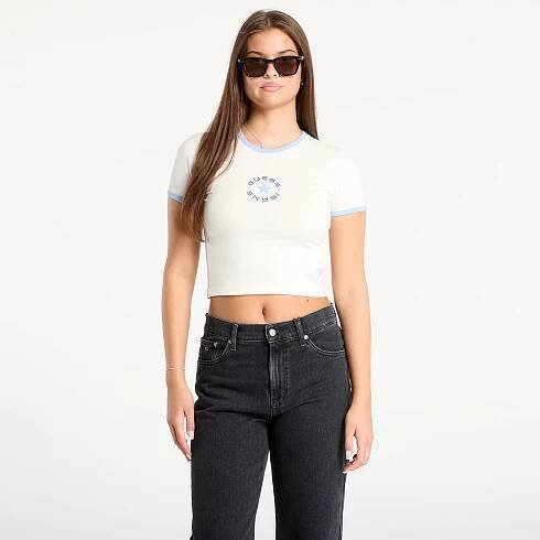 Dámská trička Guess Jeans Ss Cn Baby Ringer White