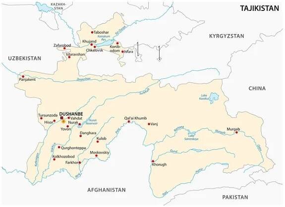 Vektorová mapa republika Tádžikistán — Ilustrace
