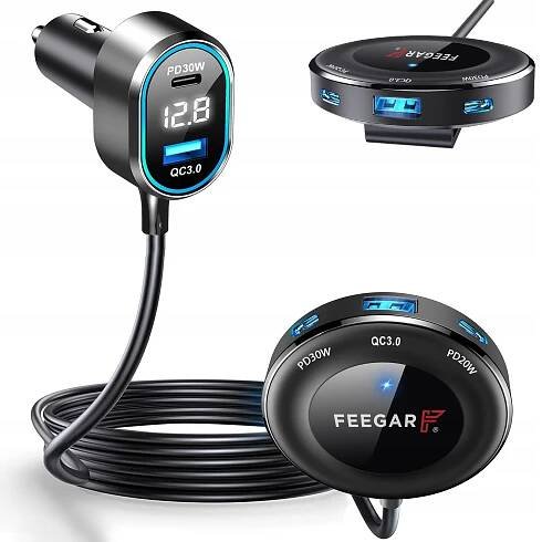 ROZDĚLOVAČ ZÁSUVKY ZAPALOVAČE pro Auta 12-24V FEEGAR 5xUSB Rychlý USB-C