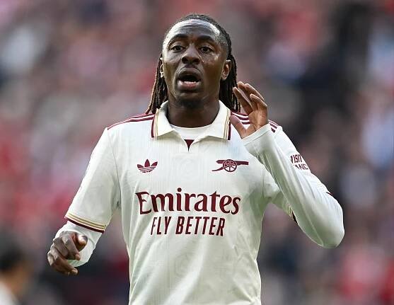 Eberechi Eze of Arsenal reacting during a Premier League match.