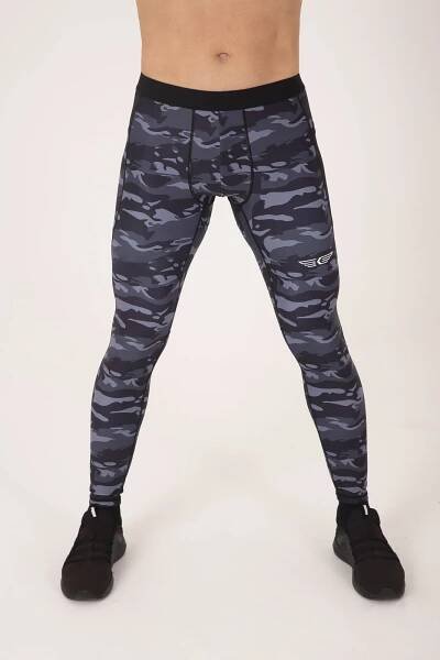Kallys pánske fitness legíny maskáčové s vreckami a sieťovinou, priedušné, CAMO