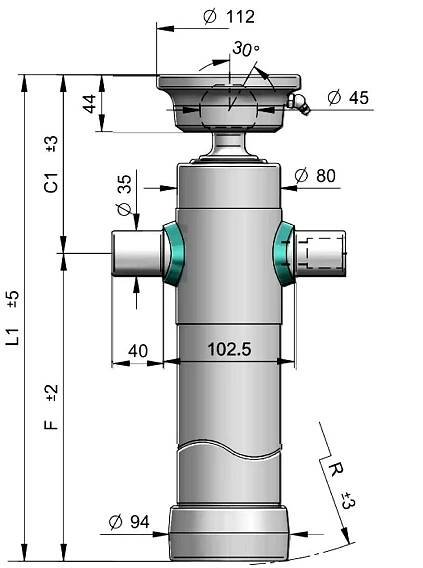 Hydraulický válec vyklápění 3,5 tuny/595 mm - koule (20...