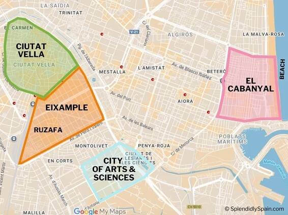 A map of Valencia neighborhoods and the best areas to stay in Valencia