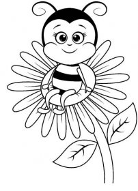 Kreslený včela sedí na květině