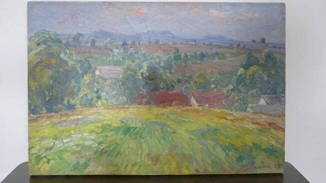 obraz malíř Jan Blažek galerijní olej krajina , rok 1958, 60*41 cm - Umění