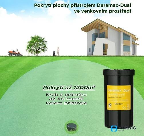Odpuzovač krtků, hadů, hrabošů - DERAMAX-Dual s bateriemi- Dosah 1200 m2