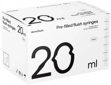 Demoflush prefilled syringes packaging design box 20ml front kommigraphics