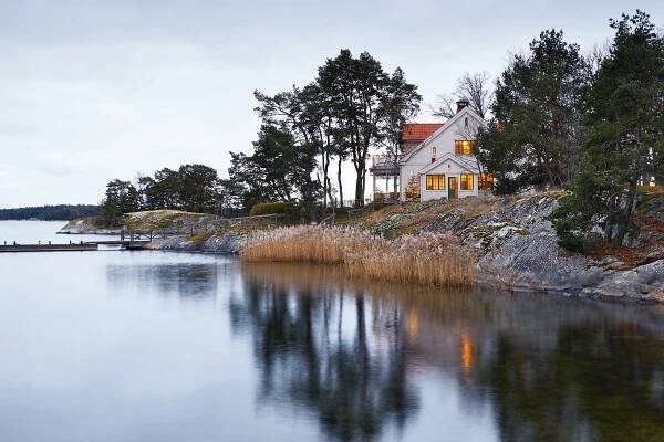 A historic house on the Stockholm archipelago decorated for Christmas