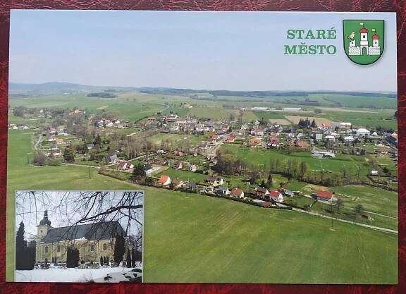 Staré Město, Bruntál, letecký  - Pohlednice místopis