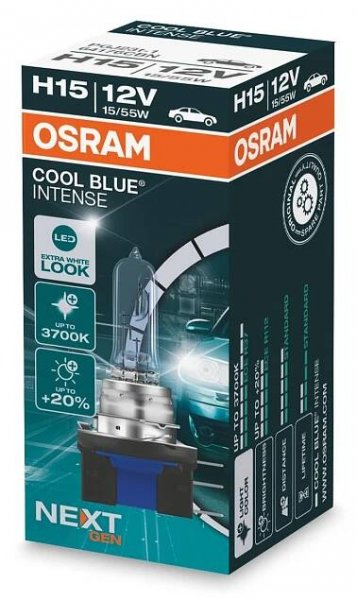 Žárovka OSRAM COOL BLUE INTENSE NEXT GEN H15 12V 55/15W 3700K (patice PGJ 23t-1) - kus