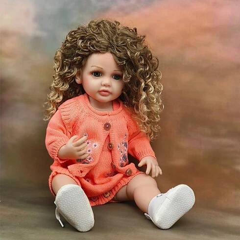 55 cm Reborn Baby Batole Princezna Celé tělo Měkký silikon Flexibilní Měkké na dotek Kudrnaté vlasy Módní dívčí panenka Dárek