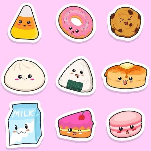Kawaii Food Stickers Set 10721254 Vector Art at Vecteezy