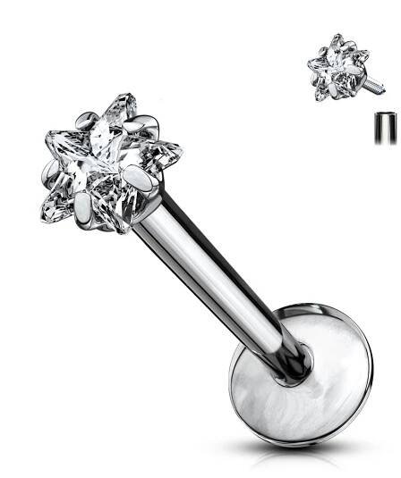 Šperky4U Piercing do brady - labreta titan hvězda, 1,2 x 8 mm - TIT1045-1208