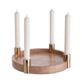 ACACIA Dřevěný dekorační talíř se 4 svícny 26 cm