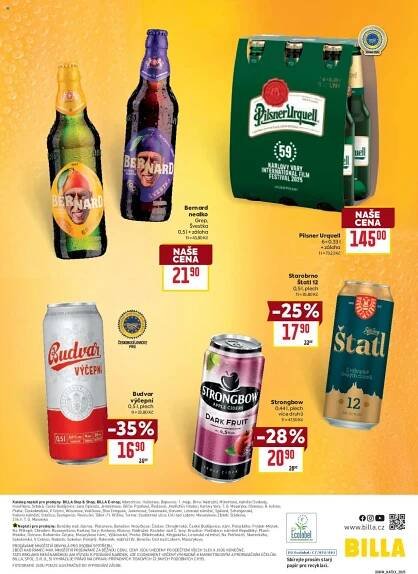 Billa Pilsner Urquell akce - aktuální slevy