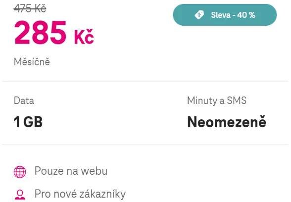 Tarifon - Neomezený tarif s 1 GB dat za 285 Kč