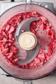 freeze dried strawberries in a food processor.