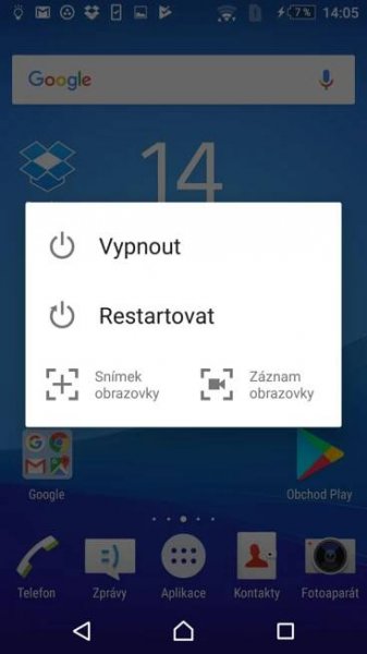 menu snimani obrazovky android