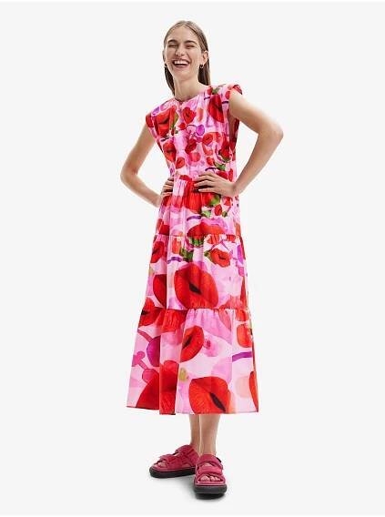 Desigual Růžové dámské vzorované maxišaty Desigual Tulip-Lacroix