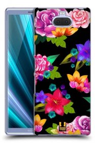 POUZDRO A OBAL NA MOBIL | Pouzdro na mobil Sony Xperia 10 - Head Case - vzor Malované květiny barevné ČERNÁ | Pouzdra, obaly, kryty a tvrzená skla na mobilní telefony