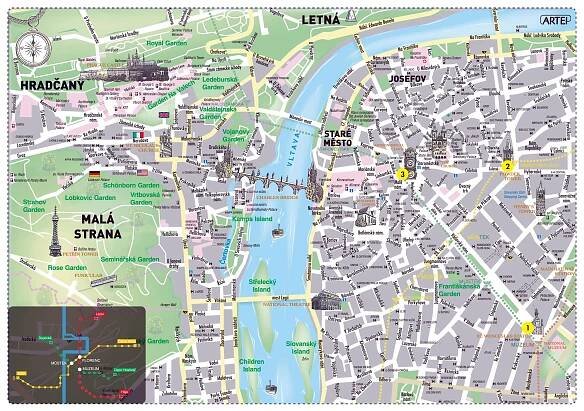 Města prahy, mapa Praha, mapy města v angličtině (Čechy - Česká republika)