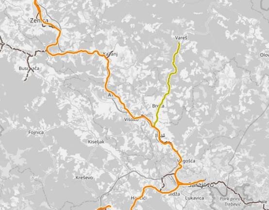 Trať Vareš - Podlugovi. Foto: Openrailwaymap.org