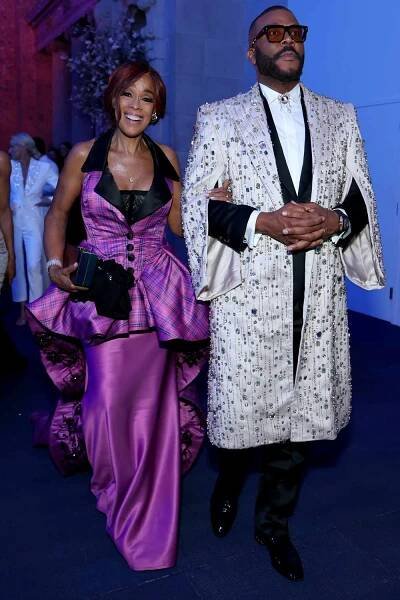 Gayle King and Tyler Perry attend the 2025 Met Gala Celebrating "Superfine: Tailoring Black 
