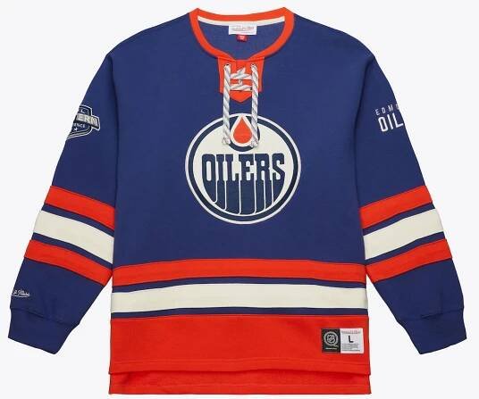 Men's  Royal Edmonton Oilers Heritage Lace-Up Pullover Sweatshirt