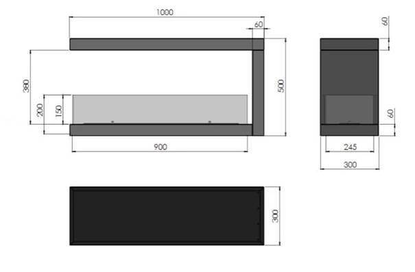 InFire - Rohový BIO krb 100x50 cm 3kW oboustranný